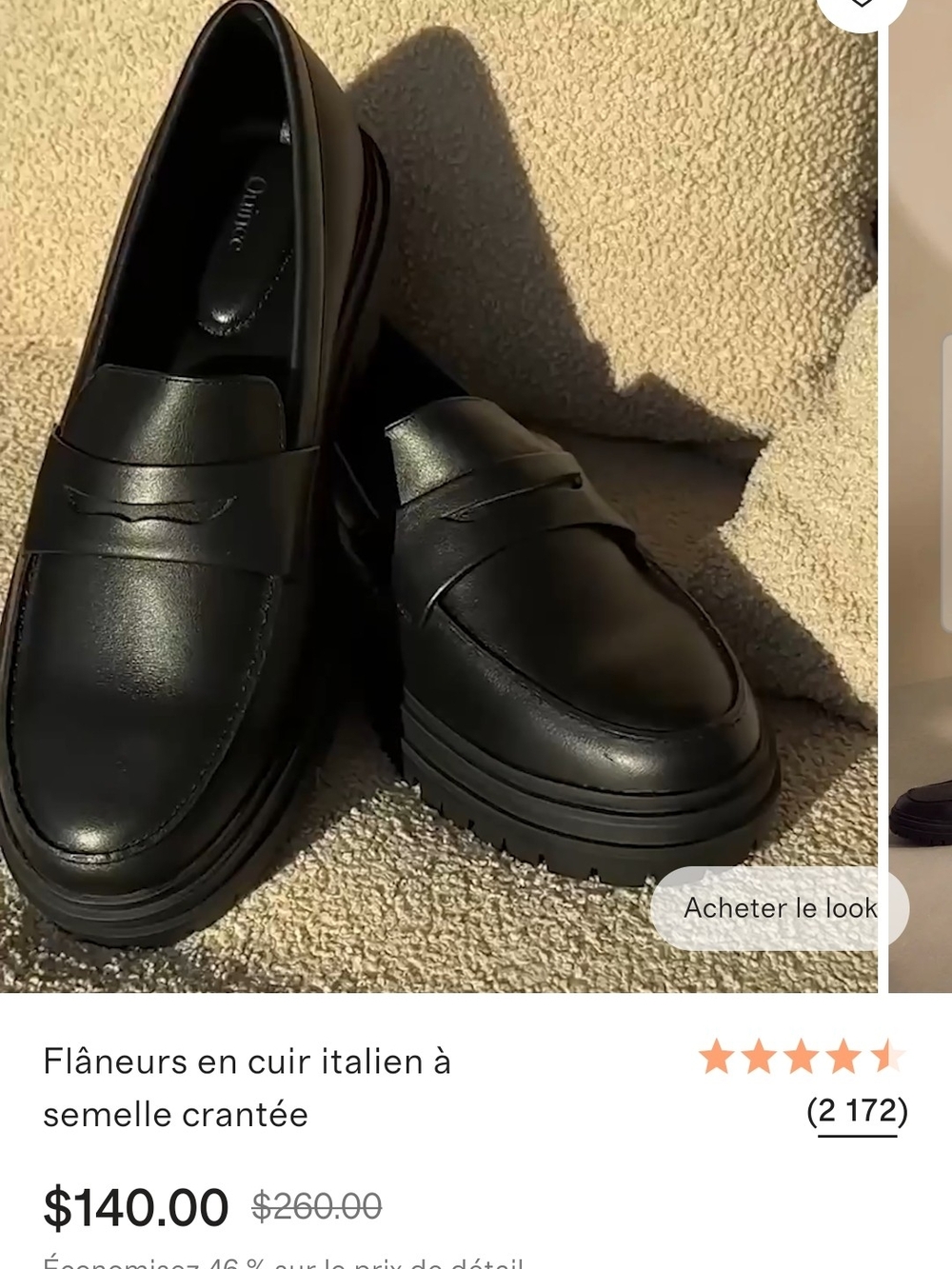 Black Leather Women's Penny Loafers with Treaded Sole